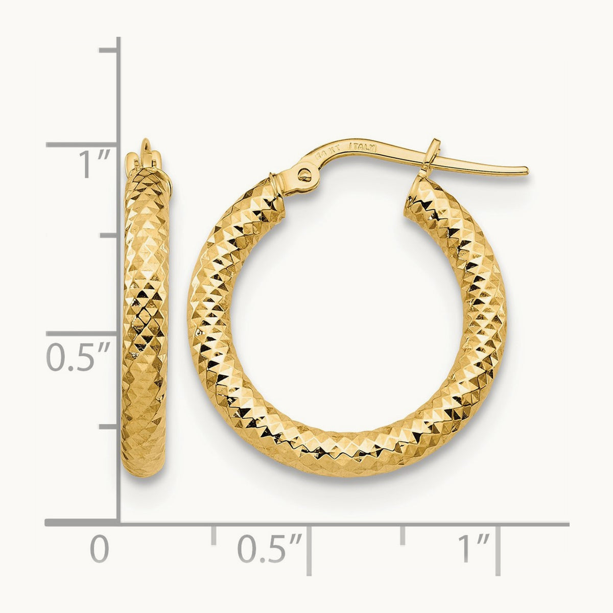 3x20 Diamond-cut Round Hoop Earrings — 14K Yellow Gold