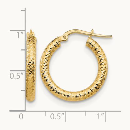 3x20 Diamond-cut Round Hoop Earrings — 14K Yellow Gold