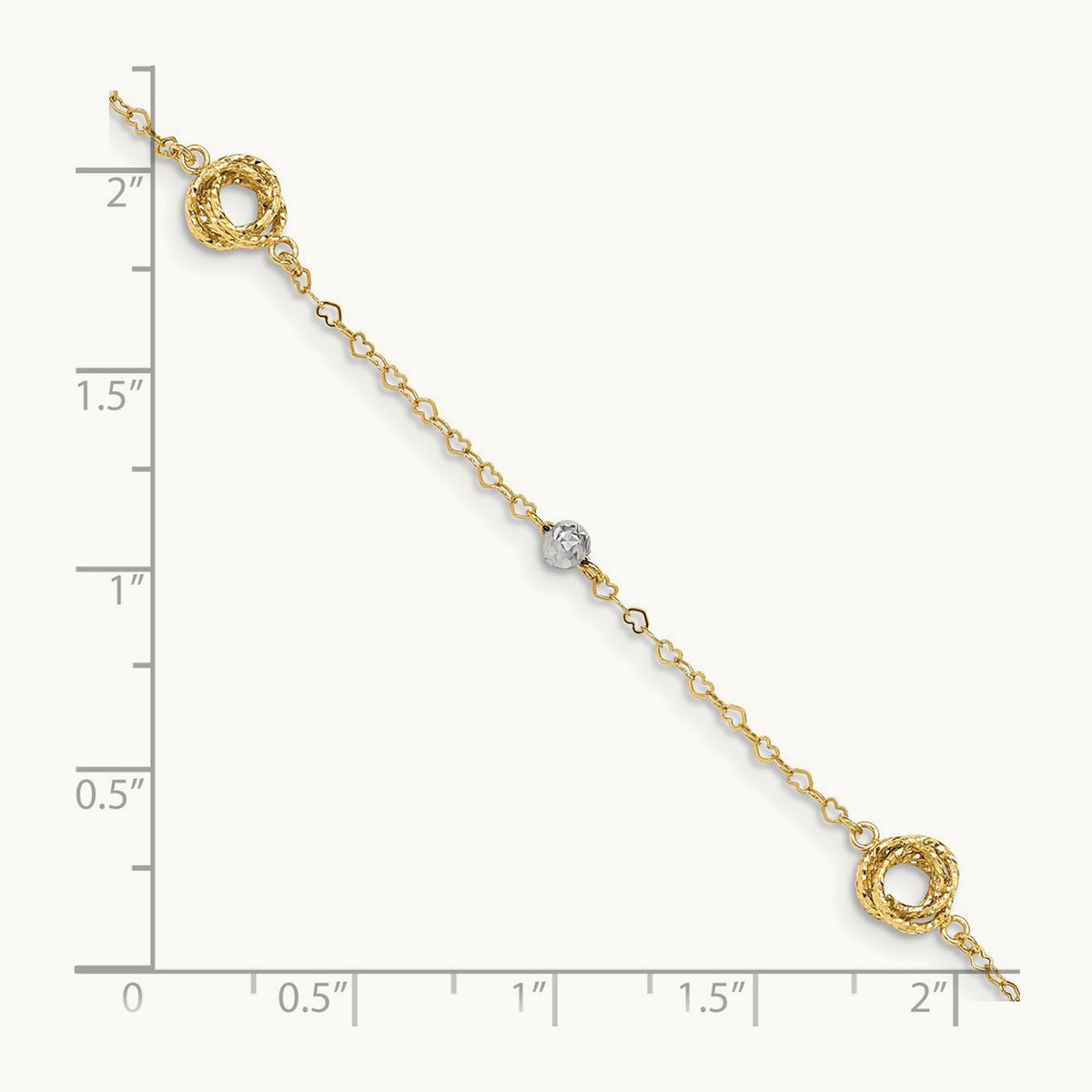 Love Knots on Small Heart Link Bracelet, 14K Two-tone