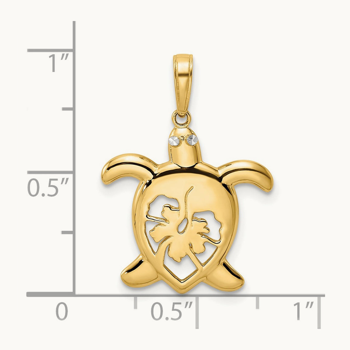 Diamond-cut Floral Turtle Pendant, 14K with White Rhodium