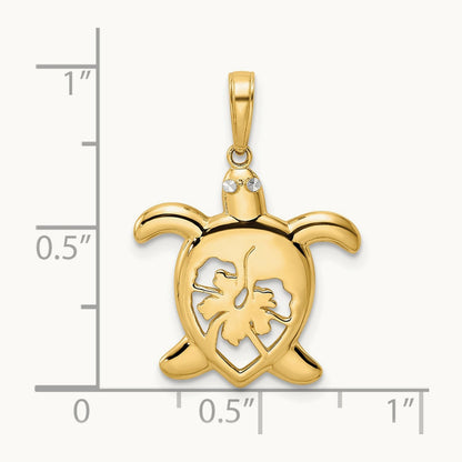 Diamond-cut Floral Turtle Pendant, 14K with White Rhodium