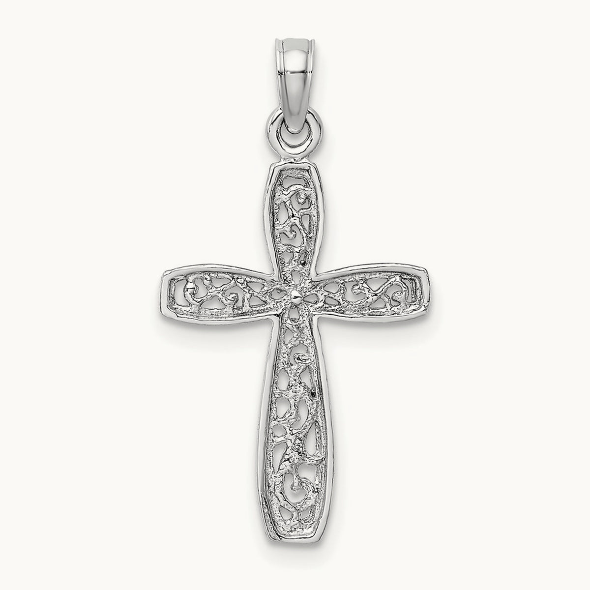 Cross with Filigree Center Charm — 14K White Gold