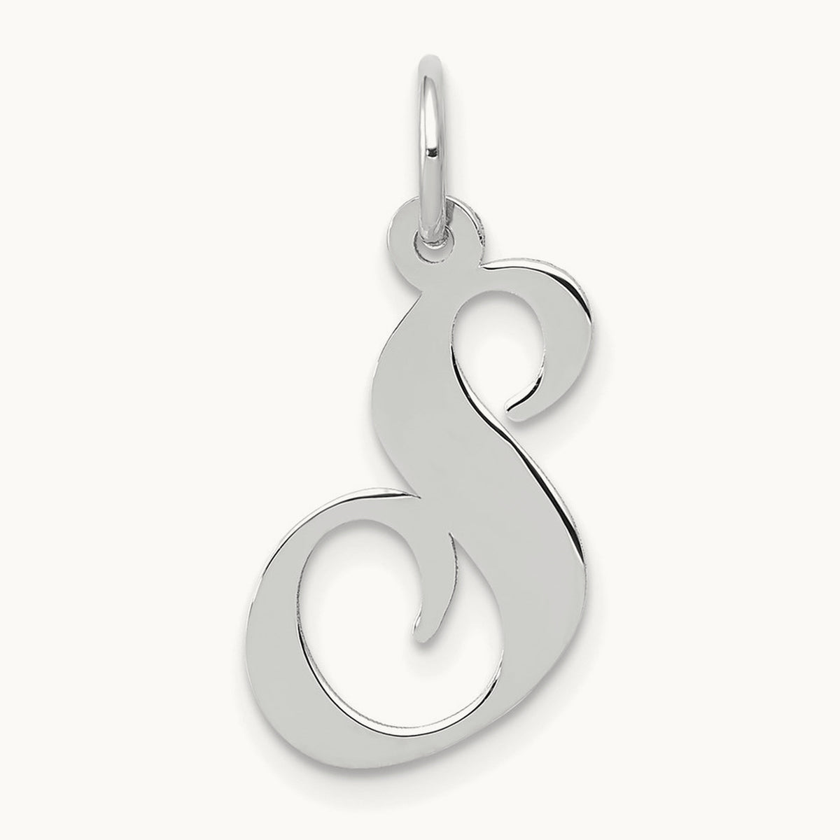Medium Fancy Script Initial Charm — 14K White Gold, S