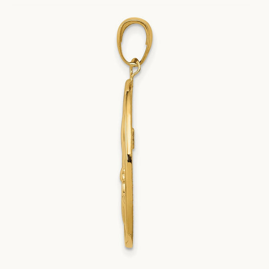 Fleur-De-Lis on Oval Disk Pendant, 14K