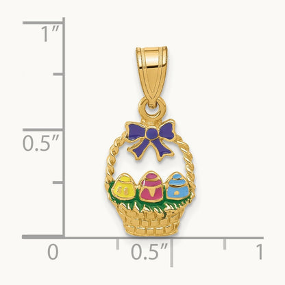 Enameled Easter Basket w/ Bow and Eggs Charm, 14K