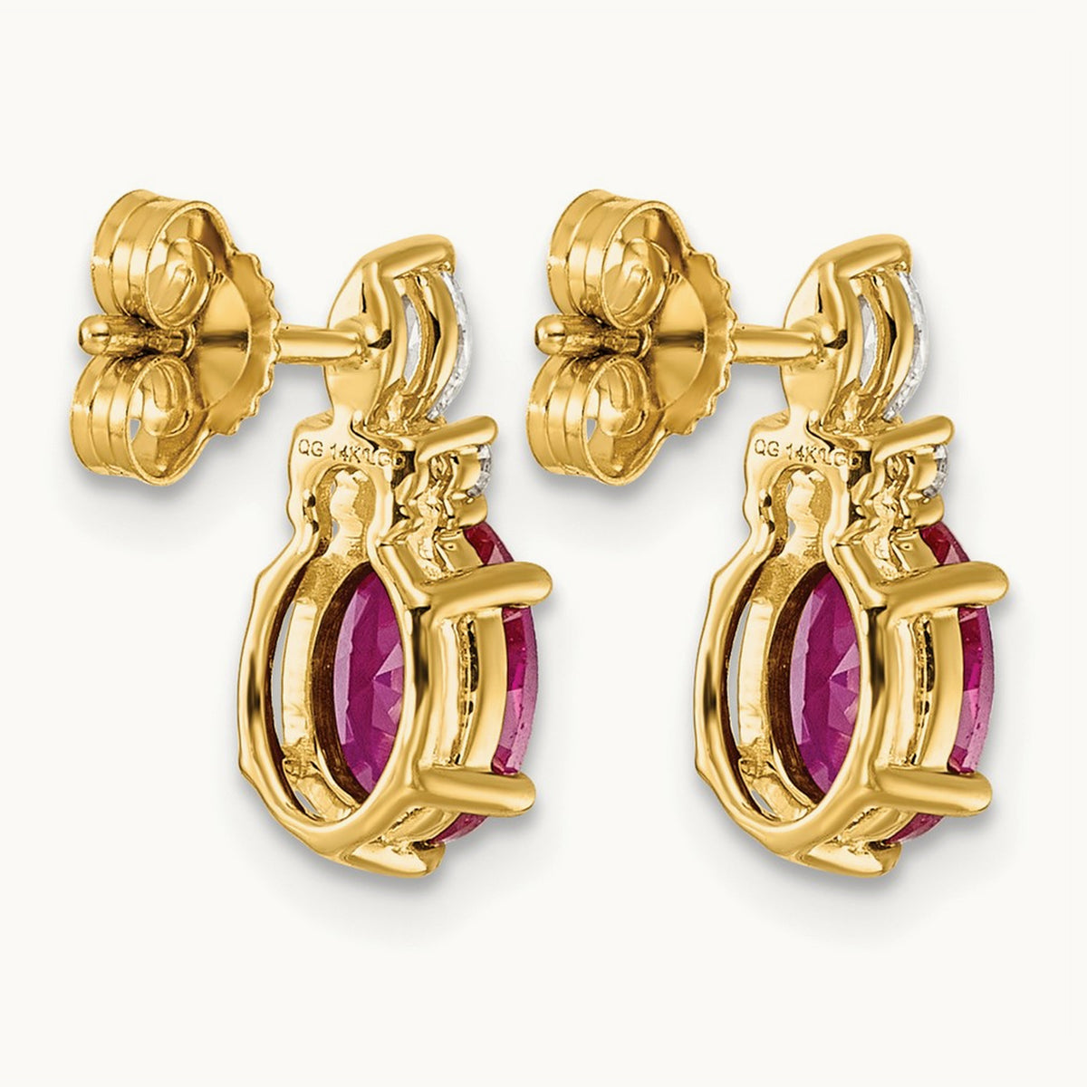 Diamond and Lab Created Ruby Post Earrings, 14K