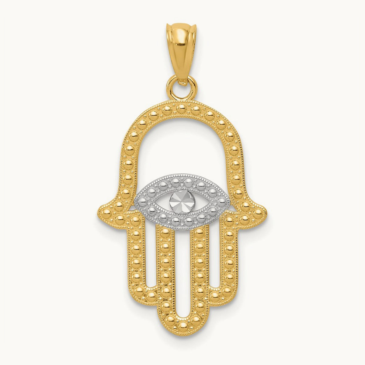 w/ Rhodium Hamsa Pendant, 14K