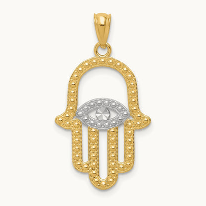 w/ Rhodium Hamsa Pendant, 14K