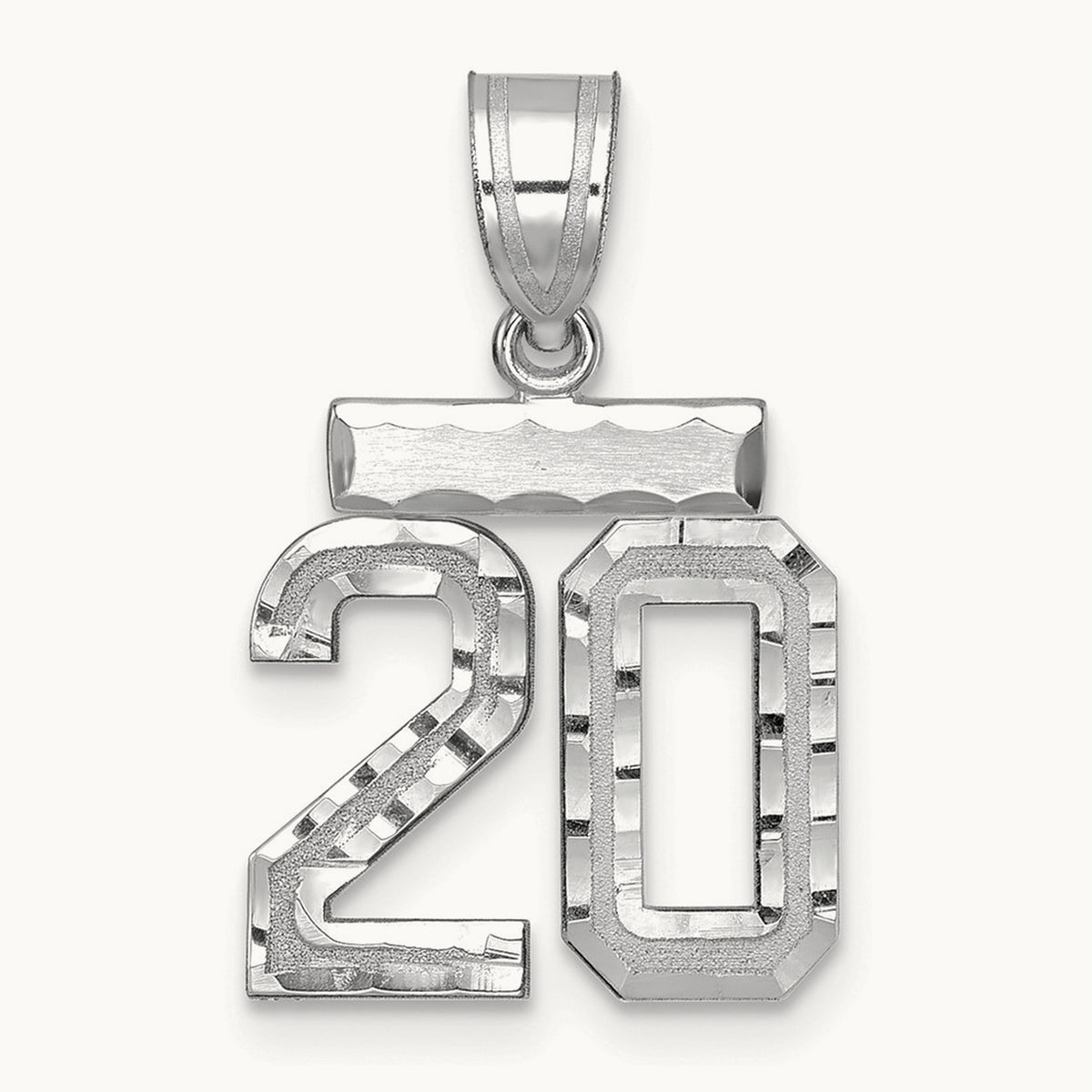 Small Brushed Diamond-cut Number 20 Charm — 14K White Gold