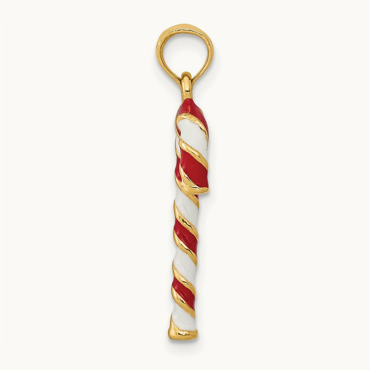 3D Enameled Candy Cane Charm, 14K