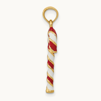 3D Enameled Candy Cane Charm, 14K