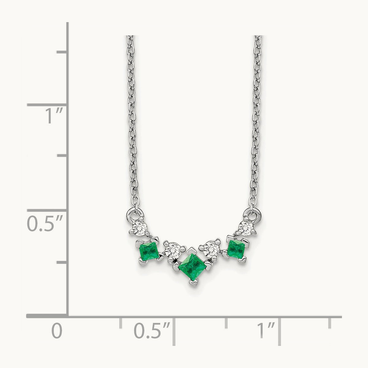 Emerald and Diamond 18 inch Necklace, 14K White Gold