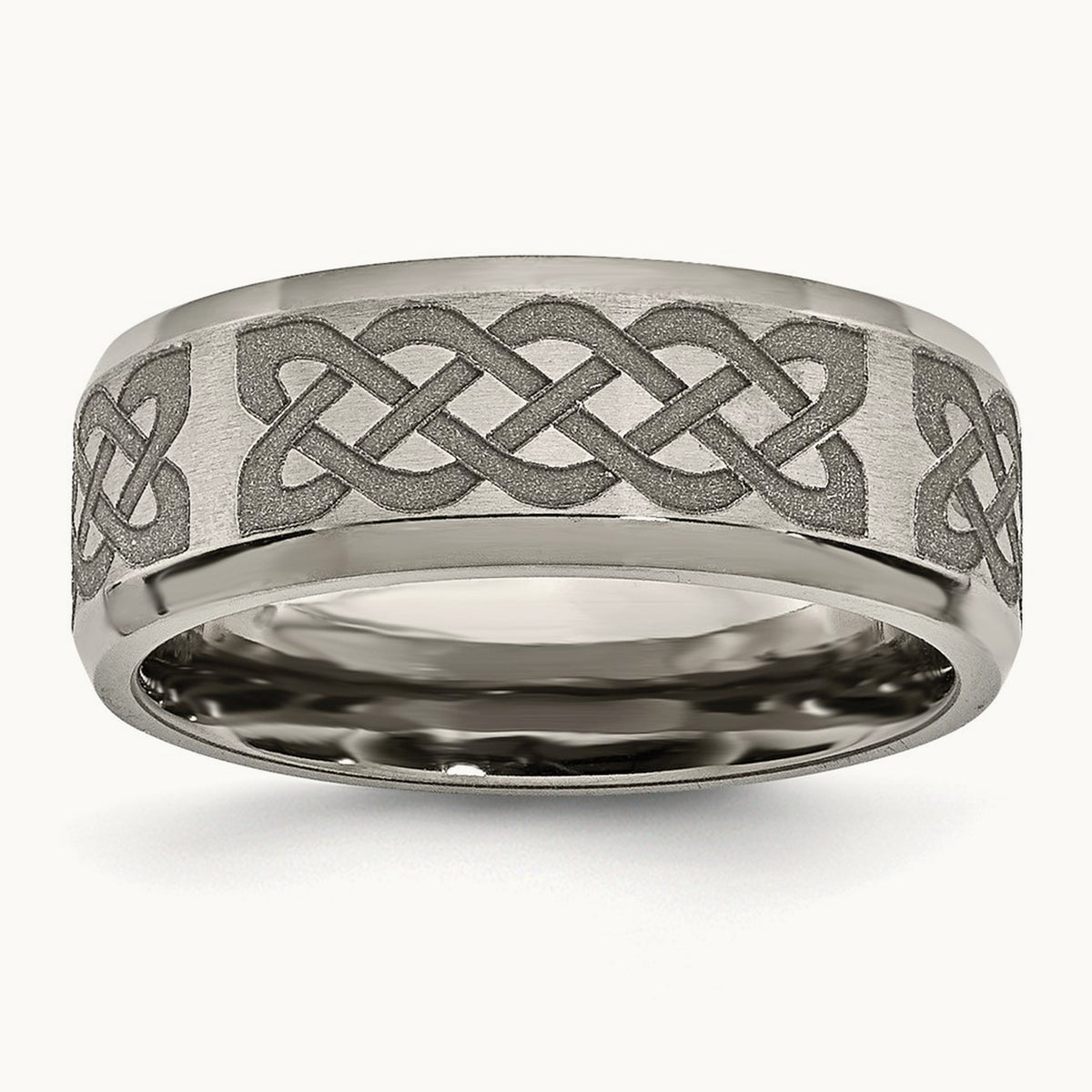 Brushed & Polished Celtic Laser Design Beveled Edge Band — photo set (2)