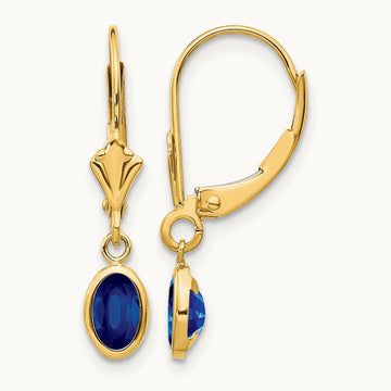 6x4 Oval Bezel September/Sapphire Leverback Earrings — 14K Yellow Gold
