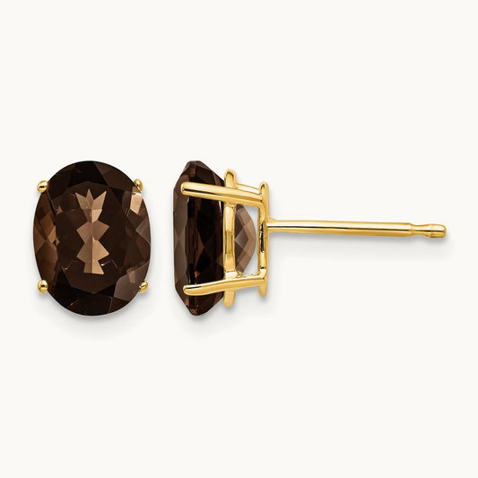 8x6 Oval Smoky Quartz Earrings, 14K