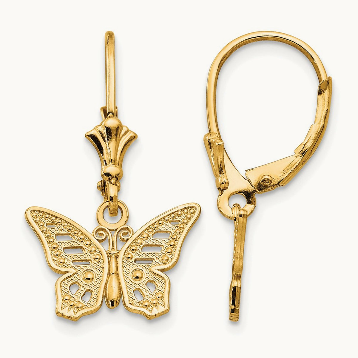 Butterfly Leverback Earrings, 14K