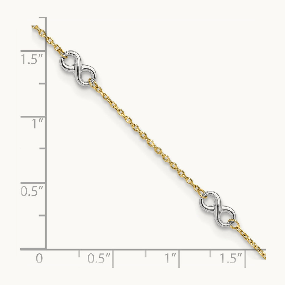 Polished Infinity 9in Plus 1 in ext. Anklet, 14K Two-tone
