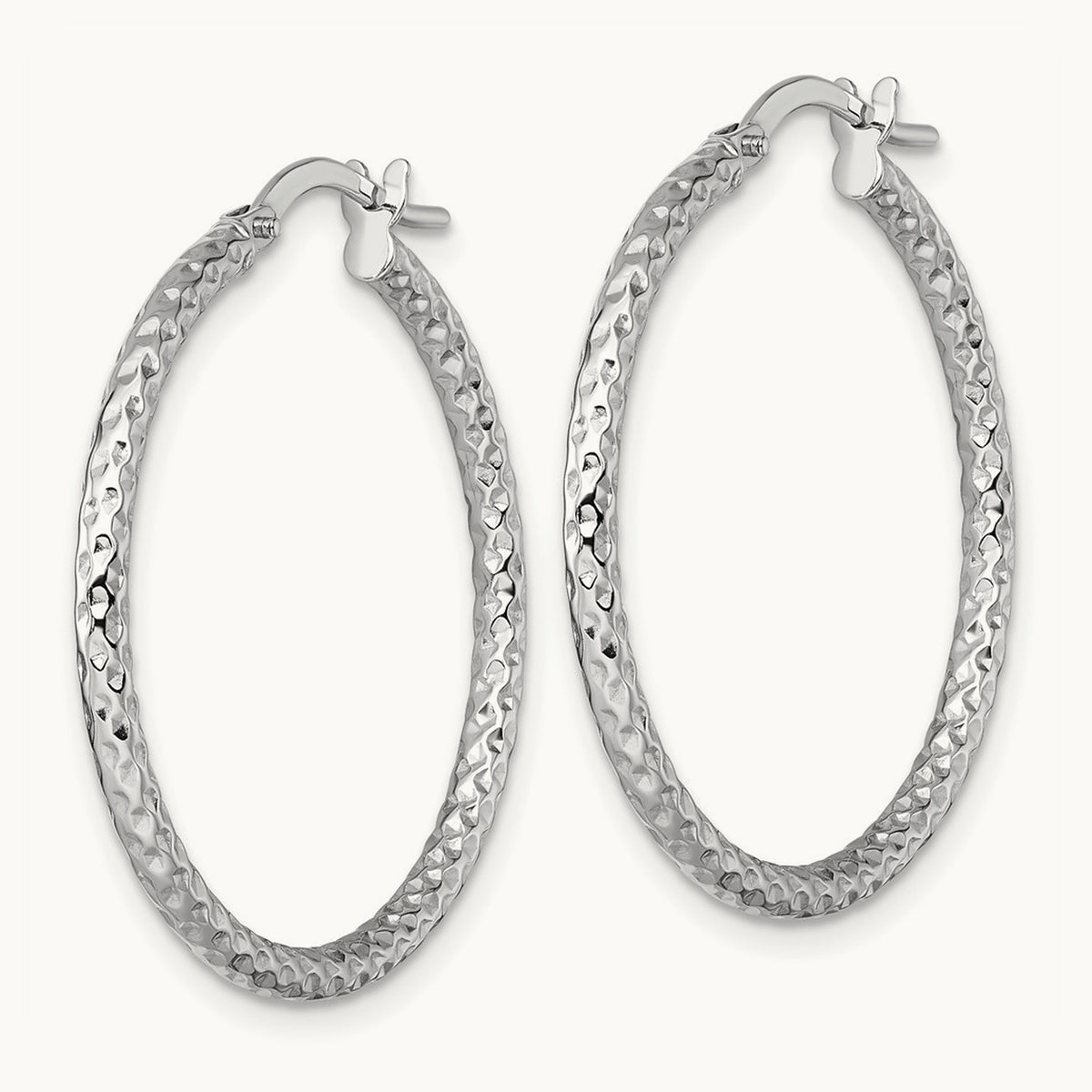 Polished Diamond-cut Hoop Earrings — 14K White Gold, 28mm