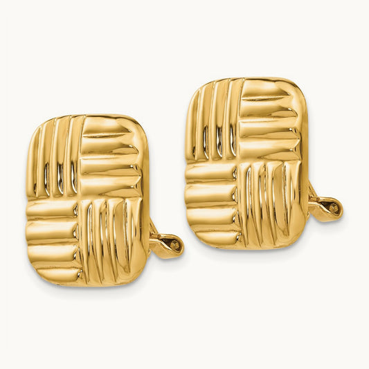 Non-pierced Basket weave Earrings, 14K