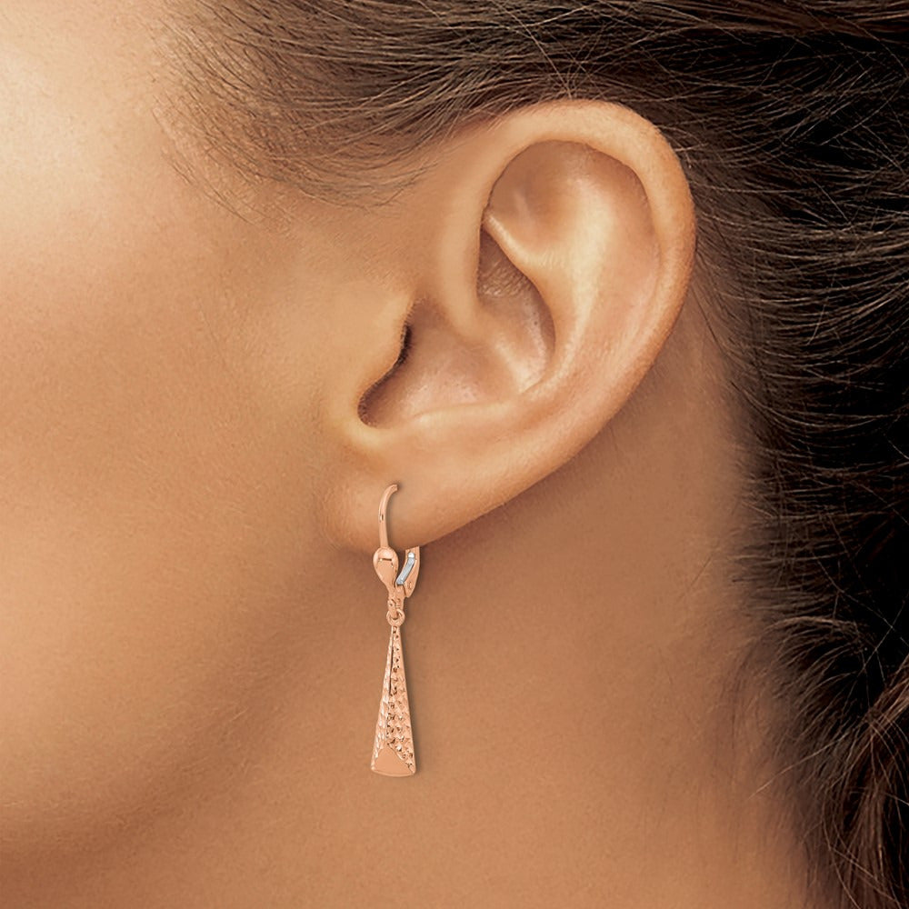 Polished/Diamond-cut Dangle Leverback Earrings — 14K Rose Gold