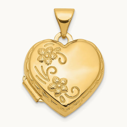 Reversible Floral Love You Always Heart Locket, 14K