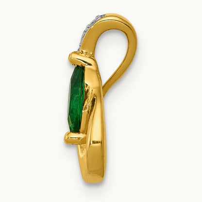 Teardrop Diamond and Emerald Pendant — 14K Yellow Gold