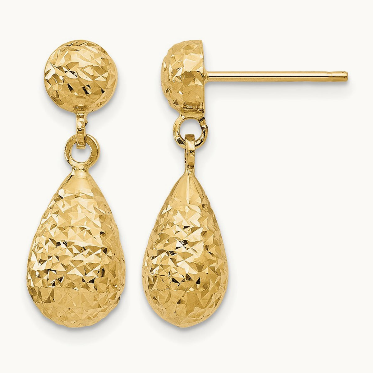 Diamond-cut Post Dangle Earrings — 10K Yellow Gold