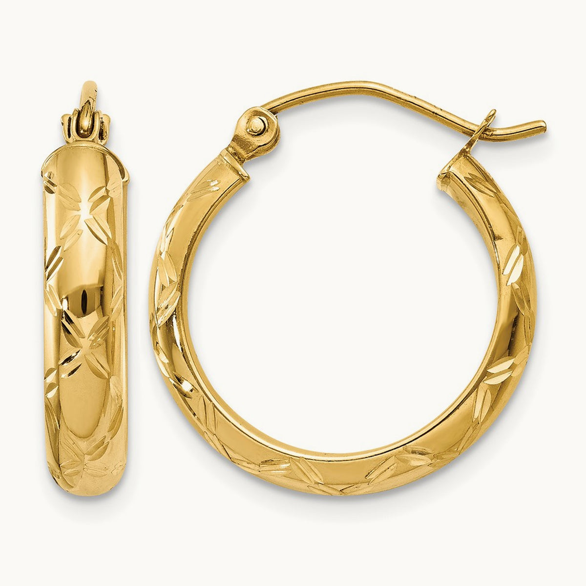 Diamond-cut Polished Hoop Earring, 14K