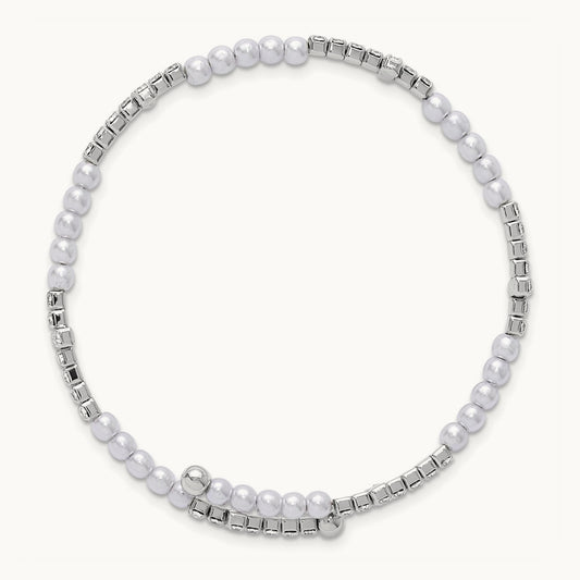 Tone Imitation Acrylic Pearl/Crystal Cross Flexible Bangle
