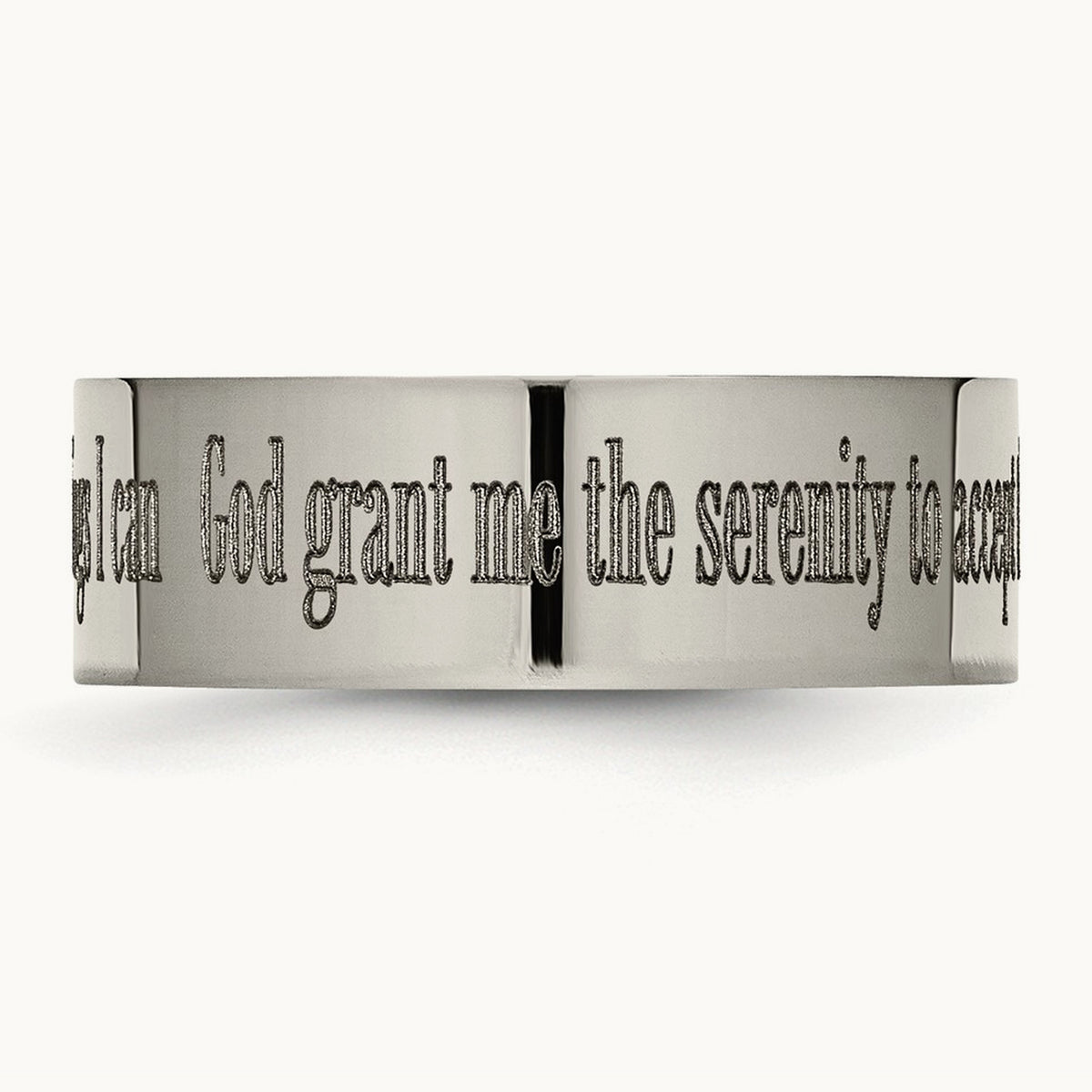 Polished Serenity Prayer Laser Design Flat Band — photo set
