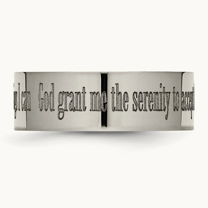 Polished Serenity Prayer Laser Design Flat Band — photo set