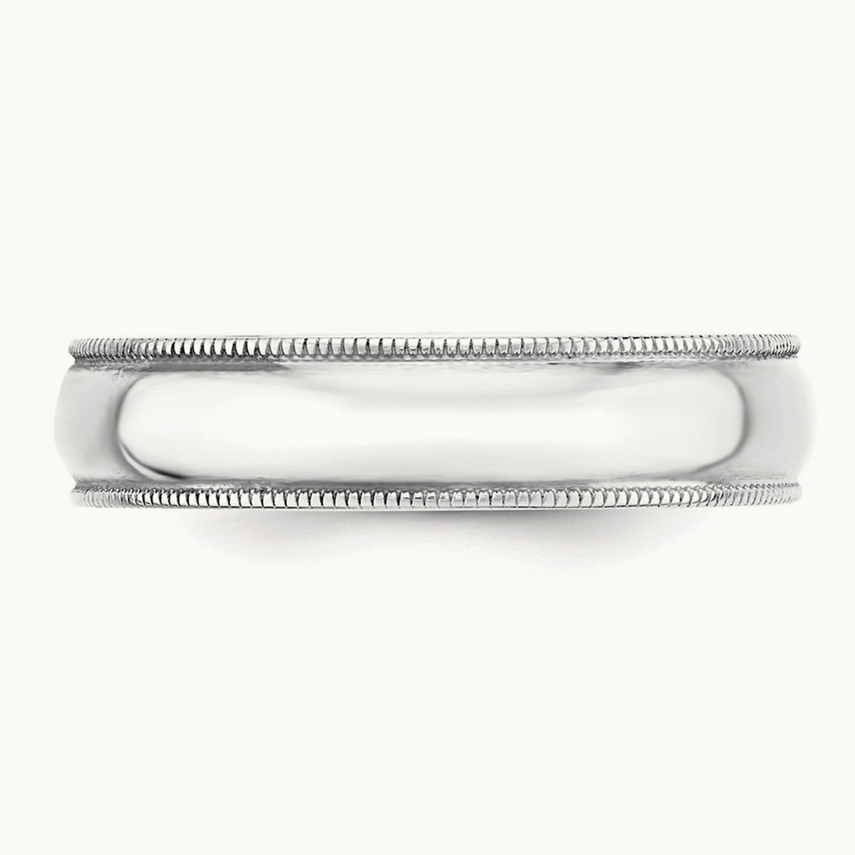 Lightweight Milgrain Half Round Band, 5mm, 10K White Gold