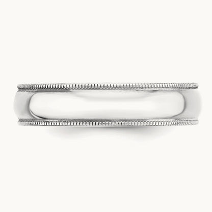 Lightweight Milgrain Half Round Band, 5mm, 10K White Gold
