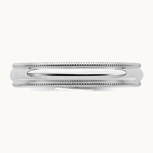 Sterling Silver Rhodium-plated 4mm Comfort Fit Milgrain Band