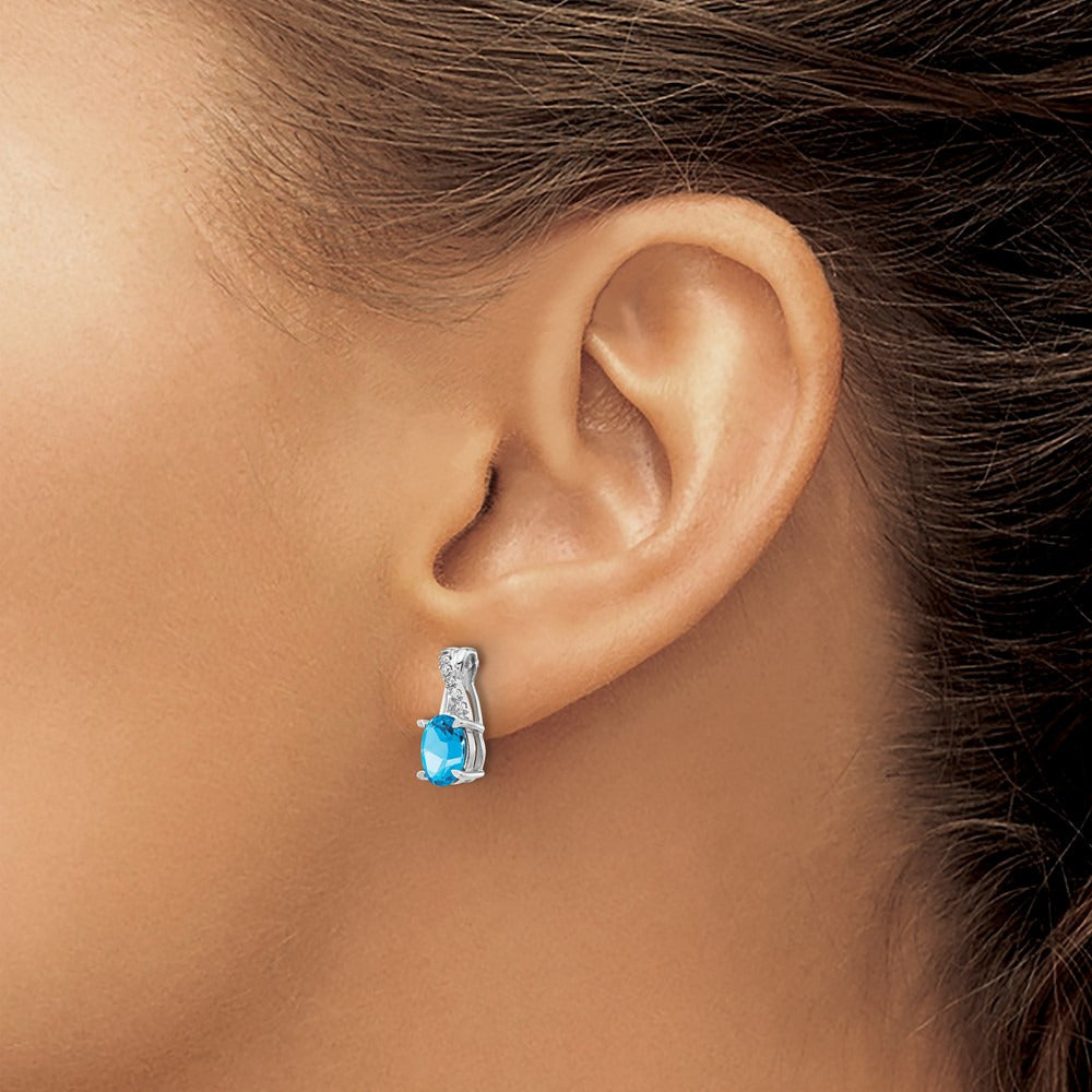 Blue Topaz and Diamond Earrings — 14K White Gold