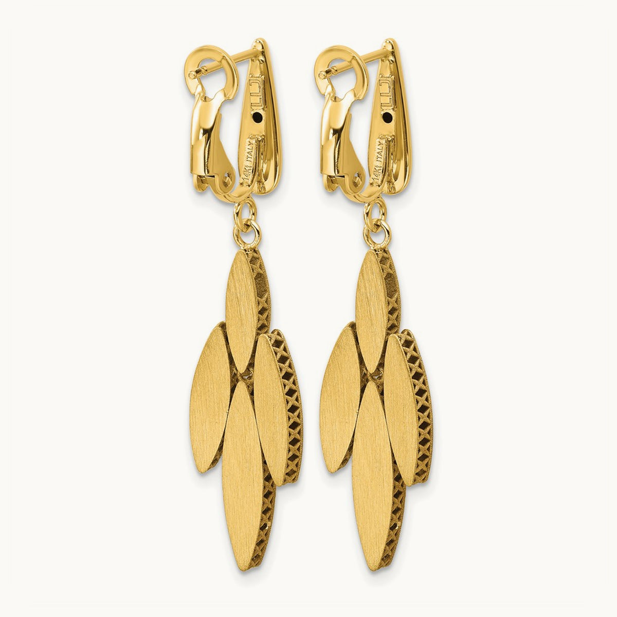 Polish/Dia-cut Fancy Dangle Omega Earrings, 14K Two-tone — Leslie's