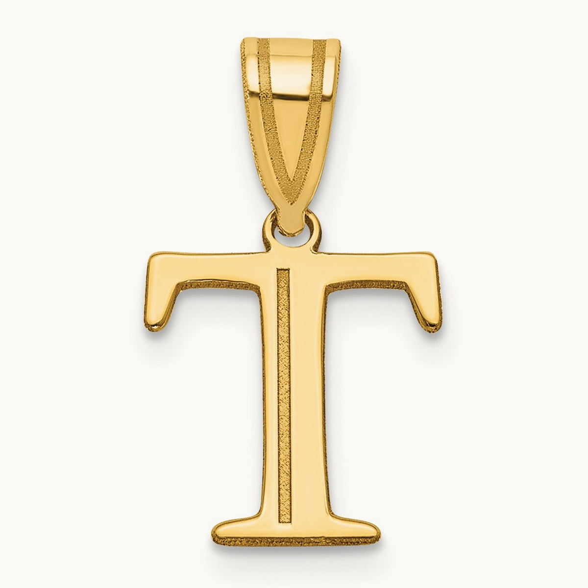 Polished Etched Letter T Initial Pendant, 14K