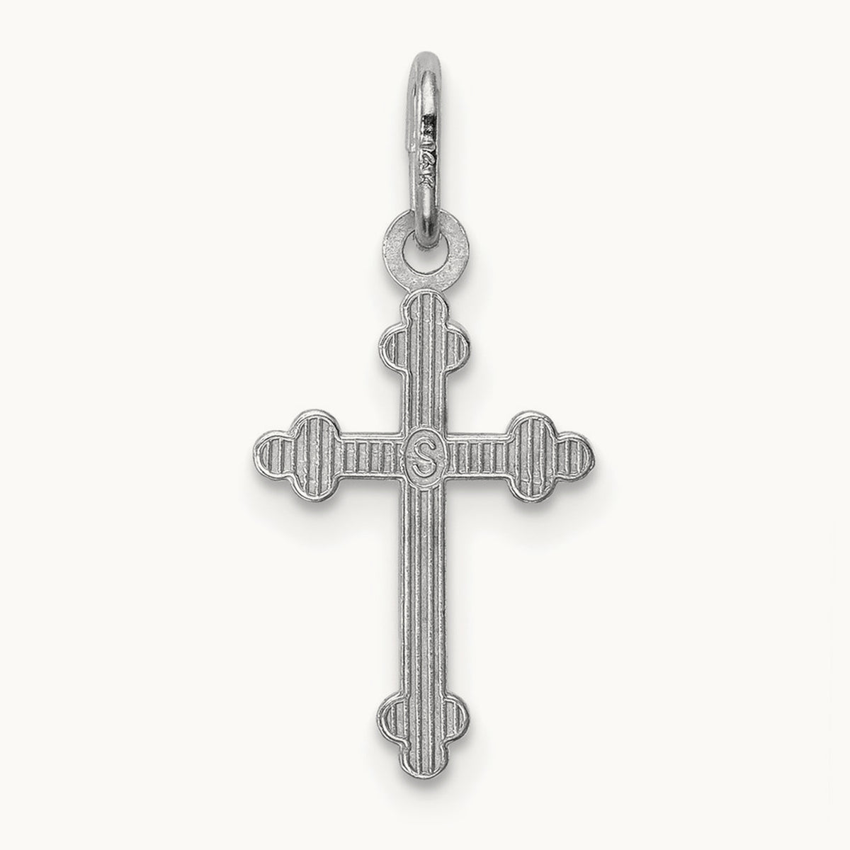 Polished D/C Small Budded Cross Charm, 14K White Gold