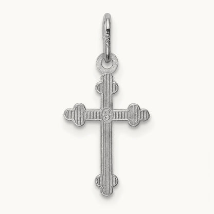 Polished D/C Small Budded Cross Charm, 14K White Gold