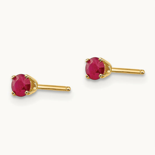July/Ruby Post Earrings, 3mm, 14K