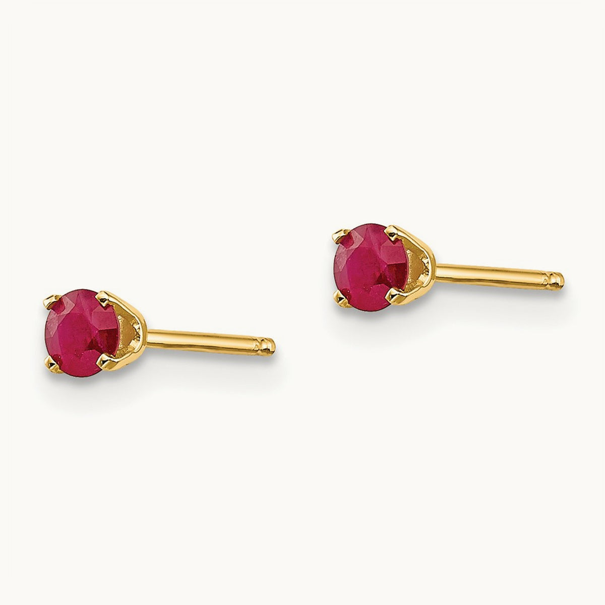 July/Ruby Post Earrings, 3mm, 14K