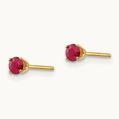 July/Ruby Post Earrings, 3mm, 14K