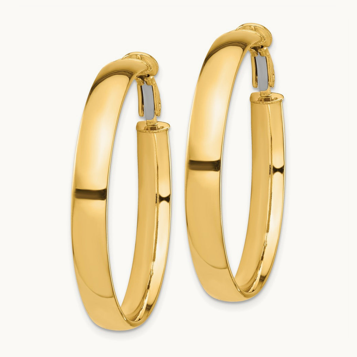 High Polished Omega Back Hoop Earrings — 14K Yellow Gold, 5mm