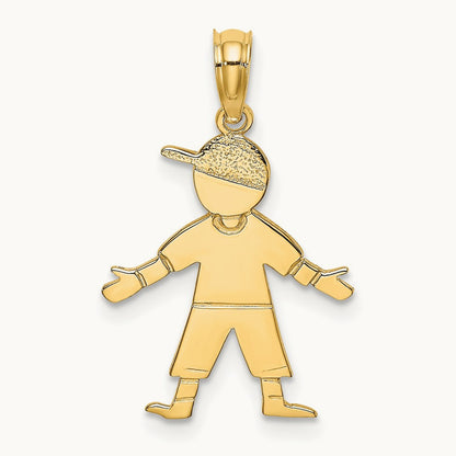Boy w/ Baseball Cap Charm, 14K
