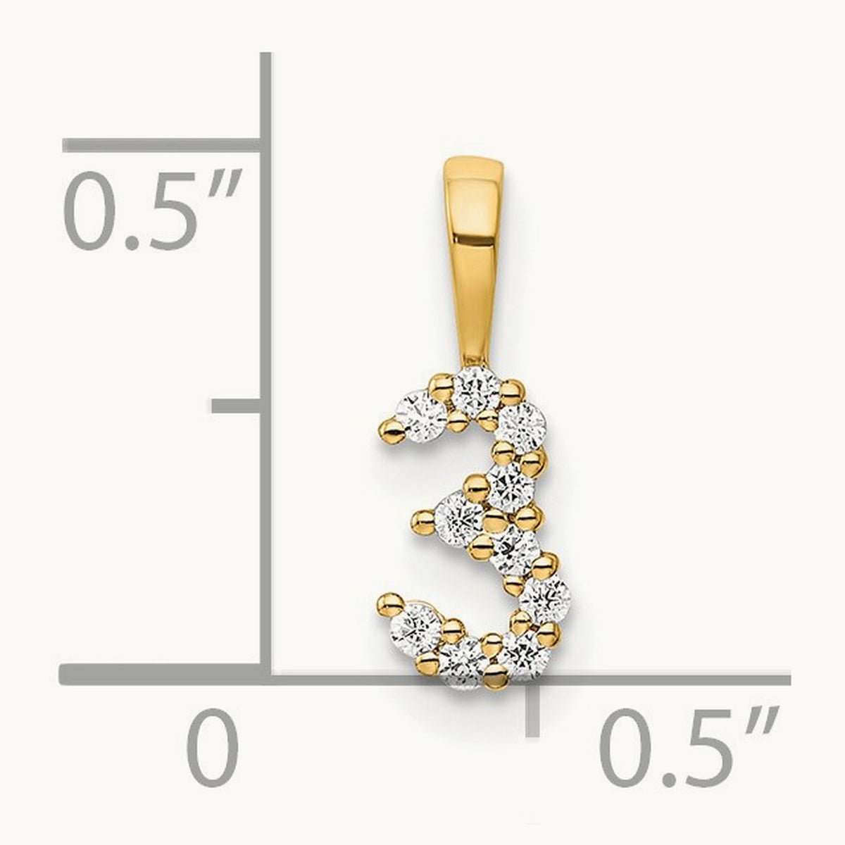 Diamond Number 3 Pendant — 14K Yellow Gold