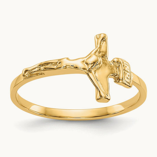 Childs Polished Crucifix Ring, 14K