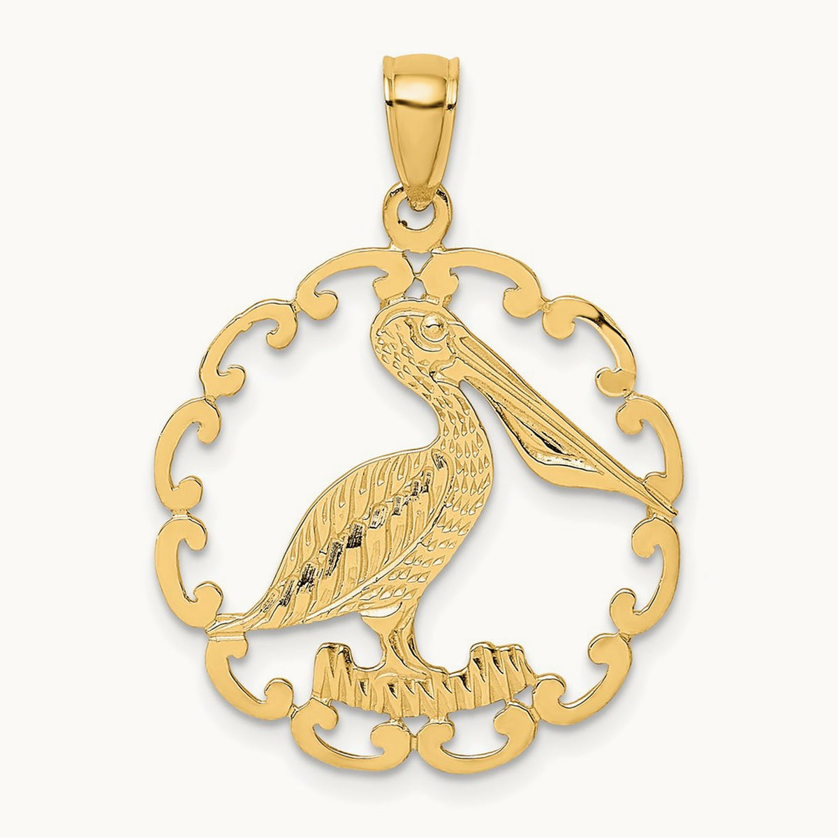 Pelican In Circle Charm, 14K