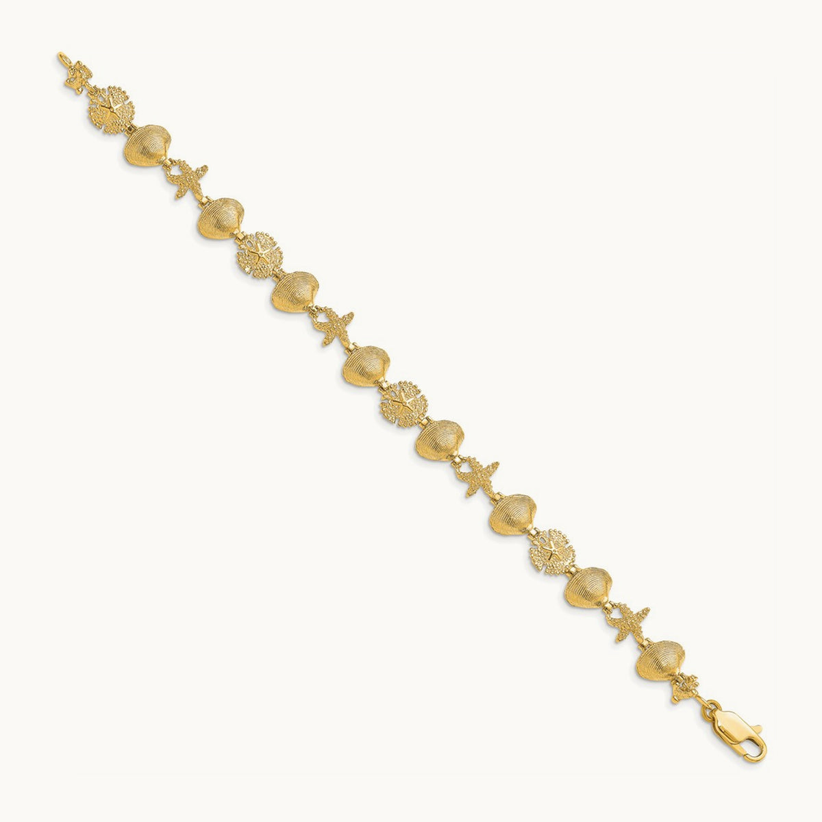 Sand Dolloar, Clam, Starfish Bracelet, 14K