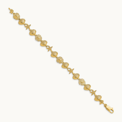 Sand Dolloar, Clam, Starfish Bracelet, 14K