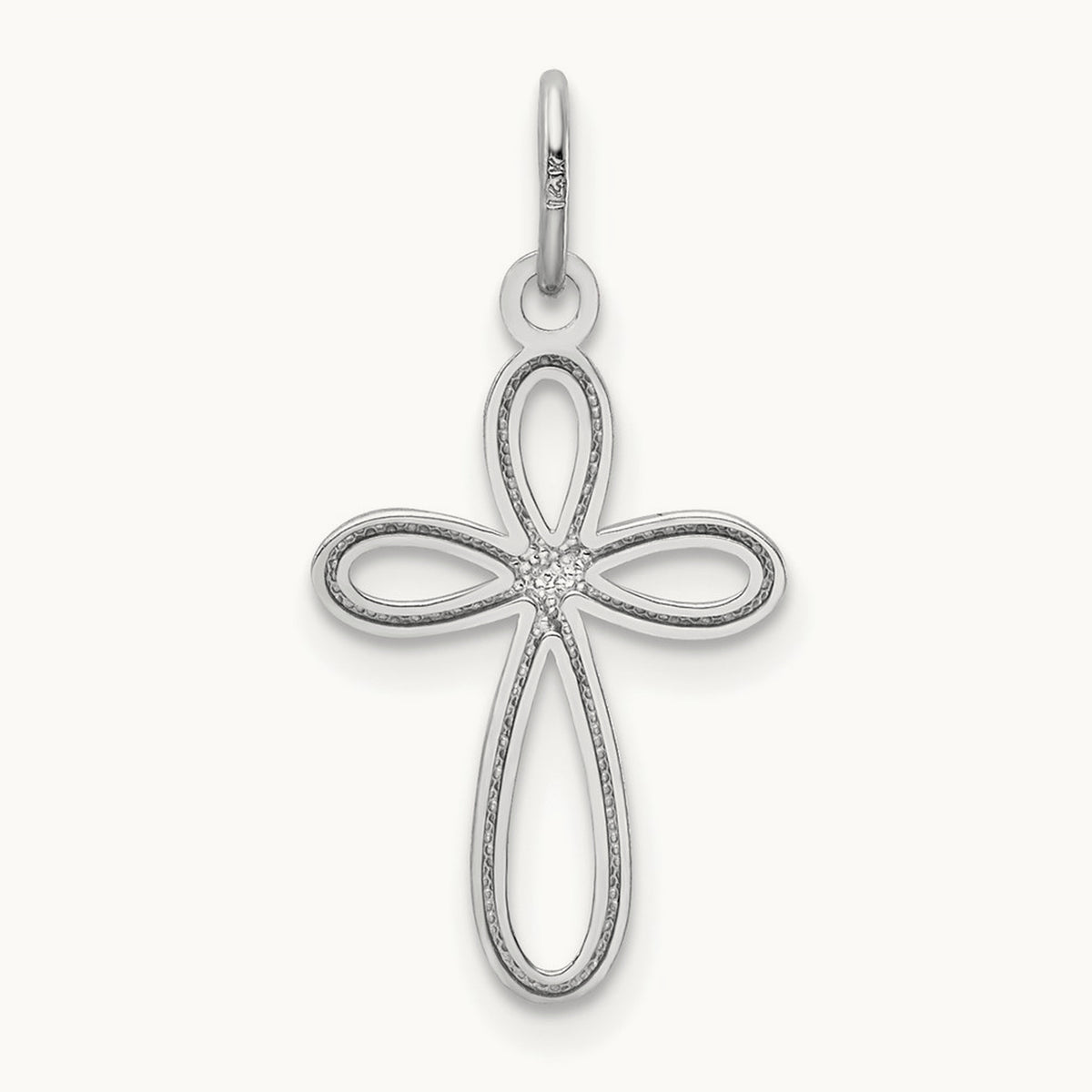Polished Small Ribbon Cross Pendant — 14K White Gold, 23mm